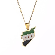 Stainless Steel Trendy Syria Map Flag Pendant Necklaces Syrians Map Women Jewelr - £13.05 GBP