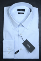 HUGO BOSS Hombre Enzo Corte Normal Fácil Hierro Abierto Algodón Azul Cam... - $64.13