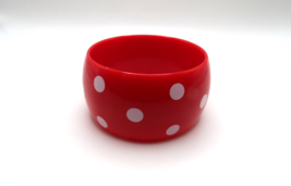 Vintage 1960s Red Polka Dot Plastic Bangle Bracelet 2.5&quot; x 38mm - £23.88 GBP