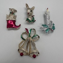 Lot of 4 Vintage Gerrys Enamel Christmas Brooch Bells Rudolph Boot Poodl... - £15.56 GBP