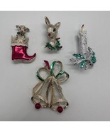 Lot of 4 Vintage Gerrys Enamel Christmas Brooch Bells Rudolph Boot Poodl... - £15.52 GBP