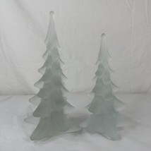 2 Vintage Glass Frosted Art Glass Christmas Trees 9.25” 7.5” Nice MCM Ho... - $63.35