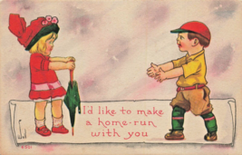I&#39;d Like To Make A Home Run With YOU-YOUNG Baseball PLAYER-1914 Antique Postcard - £8.03 GBP