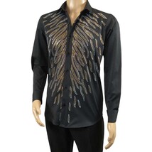 Men CEREMONIA Turkey Shirt 100% Cotton Fancy Rhine Stone #Roma 15 Black Slim Fit image 9
