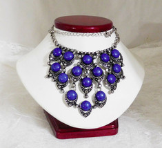 Fit for Royalty Blue Bib Necklace   17&quot; + 3&quot; Extender  Stunning - $17.86