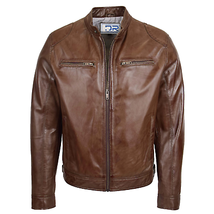 DR139 Men&#39;s Vintage Biker Leather Jacket Brown - £148.75 GBP