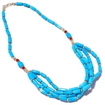 Blue Turquoise, Coral Gemstone 925 Silver Overlay Handmade Multi Layers Necklace - £23.14 GBP