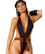 Black Deep V Monokini with Orange Trim Women&#39;s Swimsuit - $31.00