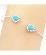 1.70ctw Natural Blue Turquoise &amp; White Sapphire 925 Silver Bangle Bracel... - £112.23 GBP