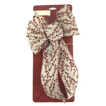 Holiday Living Bow Glitter Holly Berry Christmas Decor Wire Edge Beige a... - $11.83