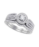 10k White Gold Round Diamond Bridal Wedding Engagement Ring Band Set 1/2... - £611.30 GBP