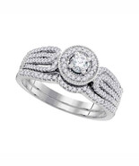 10k White Gold Round Diamond Bridal Wedding Engagement Ring Band Set 1/2... - $1,067.64 CAD