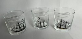 Vintage Tall Sailing Ships Highball Old Fashioned Rocks Glasses Barware Lot Of 3 - £19.77 GBP