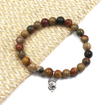 Naturale Picasso Diaspro Buddha 8 MM Perline 7.5 &quot; Stratchable Bracciale BBB-21 - £10.34 GBP