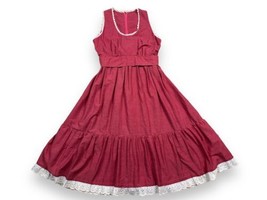 Vtg Handmade Red Eyelet Lace Sleeveless Women&#39;s Dress 32” B - 28” W - 39” L - £21.41 GBP