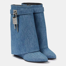 Womens Winter 2022 Leather Wedge Calf Boots with New Locking Design - $74.67+
