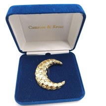 Camrose &amp; Kross Gold Tone Crescent Moon Brooch In Blue Velvet Box - $71.27