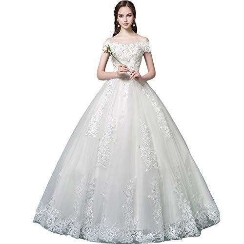 Beaded Lace Off The Shoulder Long Tulle A Line Bridal Wedding Dress White US 16