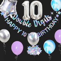 Iridescent Double Digits Happy 10Th Birthday Banner Garland Foil Balloon 10 For  - £22.44 GBP