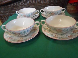 Churchill Dinnerware Briar Rose Staffordshire England-4 Soup Cups And Saucers - £20.17 GBP