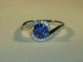 14k White Gold Plated 2CT Round Lab-Created Blue Sapphire Solitaire Women&#39;s Ring - £47.50 GBP