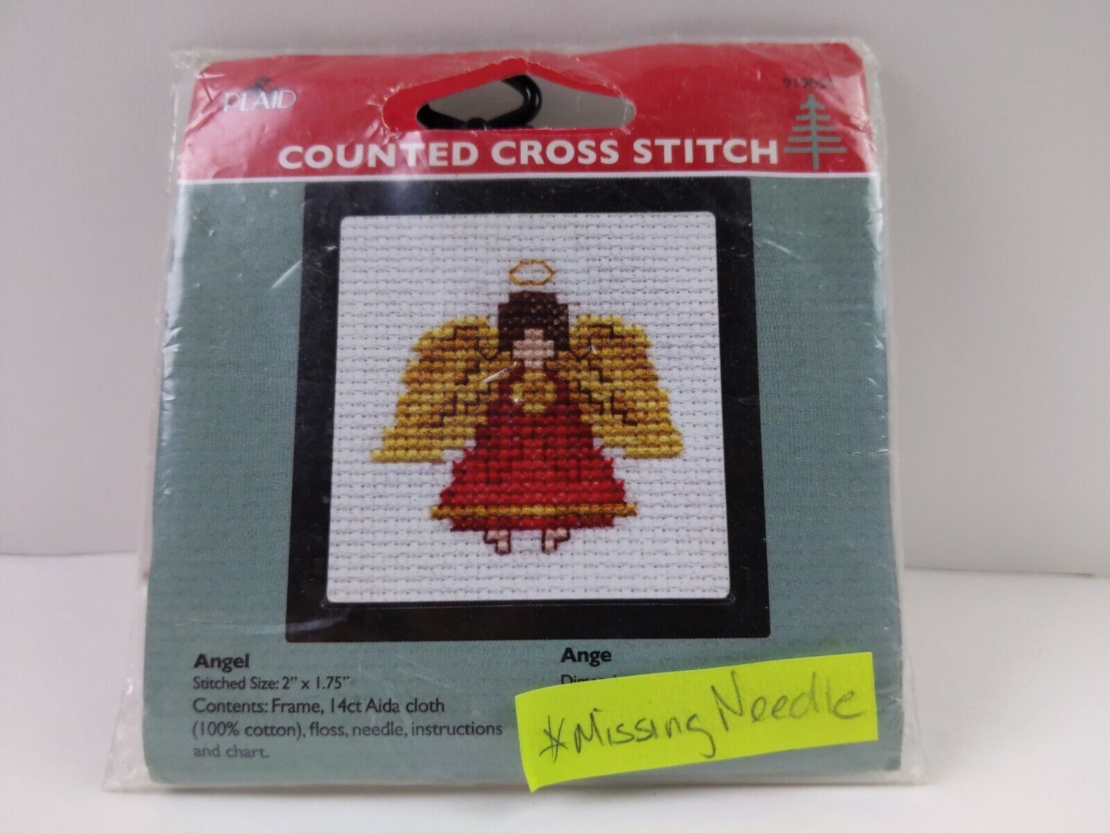 Plaid #91905C Angel Counted Cross Stitch Kit W/Frame 2"x1.75" - $4.95