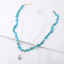 Bohemian Multilayer Blue Turquoises and Red Coral Stone Handmade Necklace Set - £17.69 GBP