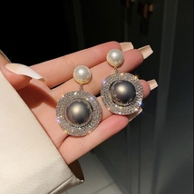 Elegant Gray Pearl Dangle Drop Earrings for Women - £8.70 GBP