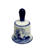 Vtg Delft Blue Hand Painted Porcelain Miniature Bell Blue White Windmill... - $14.25
