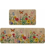 Artoid Mode Wood Flowers Butterfly Spring Kitchen Mats Set Of 2, Seasona... - $729.52 MXN