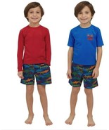 Lands&#39; End Boys Swim Set Red Blue Multicolor 3-Piece Rashguard Shorts Qu... - $690.20 MXN