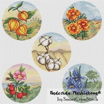 Flowers cross stitch botanical pattern pdf - Round cross stitch easy flo... - $34.99