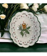Reticulated Portugal Hand Painted Ceramic Bowl Candle Holly Leaves Chris... - £32.69 GBP