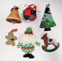 Vintage Quilted Christmas Tree Ornaments lot of 7 Patchwork handmade fabric - £11.74 GBP