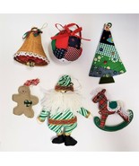 Vintage Quilted Christmas Tree Ornaments lot of 7 Patchwork handmade fabric - £11.79 GBP