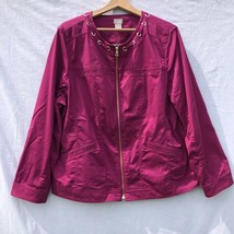 Magenta Luxe Twill Utility Jacket Chico&#39;s Size 3 (16/18) Cotton Blend - £19.41 GBP