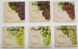 D) Set of 6 Ceramic Tile Coasters Wine Grapes Cork Back 4" - $14.84