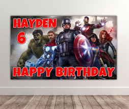 2 X MARVEL AVENGERS Personalised Birthday Backdrop - Superheroes 40 x 24 Inches - £14.62 GBP