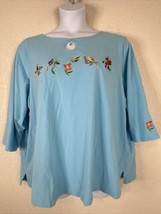 Quacker Factory Womens Plus Size 3X Blue Embroidered Birds T-shirt 3/4 S... - $16.20