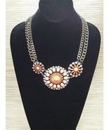 Orange Rhinestone Multi Chain Statement Bib Gold Tone Necklace - $337.20 MXN