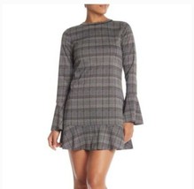 Michael Stars Gray Bell Sleeve Longsleeve Plaid Mini Dress Sz XS - £44.08 GBP