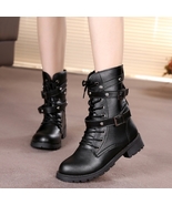 Handmade Riveted Boots Amphibians with Buckle, Eco Leather, Short Pile for Women - $63.00