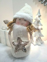 Christmas Holiday Girl Angel Shelf Sitter Doll Sequins Mantel Tabletop Decor 21&quot; - £29.50 GBP