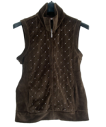 Women&#39;s Quaker Factory Brown Velour Rhinestone Sleeveless Full Zip Vest ... - $21.97 CAD
