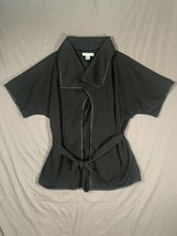 Liz Claiborne Robe Jacket Women&#39;s Medium M Black Belt Tie Herringbone Design - £10.25 GBP