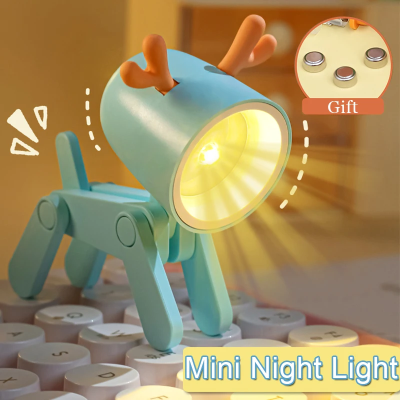 LED Mini Night Light Children Kids Folding Desk Lamps Toys Cute Cartoon Dog Deer - £9.41 GBP