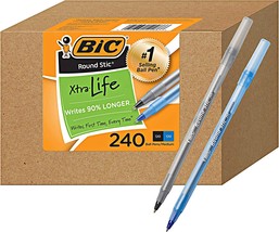 BIC PENS Large Bulk Pack of 240 Ink Pens, Bic Round Stic Xtra Life Ballp... - £37.44 GBP
