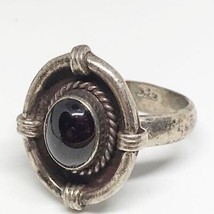 Sterling Silver Deep Garnet Ring Size 8.75 Vintage - £59.91 GBP