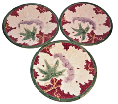 Three Majolica Leaf Plates Green Red and White 8 inches - $24.99