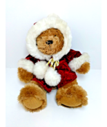 Just Friends 14&quot; Fuzzy Brown Christmas Bear Velvet Robed Gold Pom Pom Sa... - $13.03